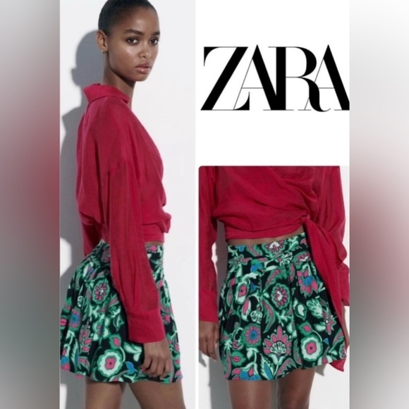 🦋 Bloggers Favorite 🦋 NWT Zara Floral Print Linen Blend Mini Skirt - Picture 7 of 12
